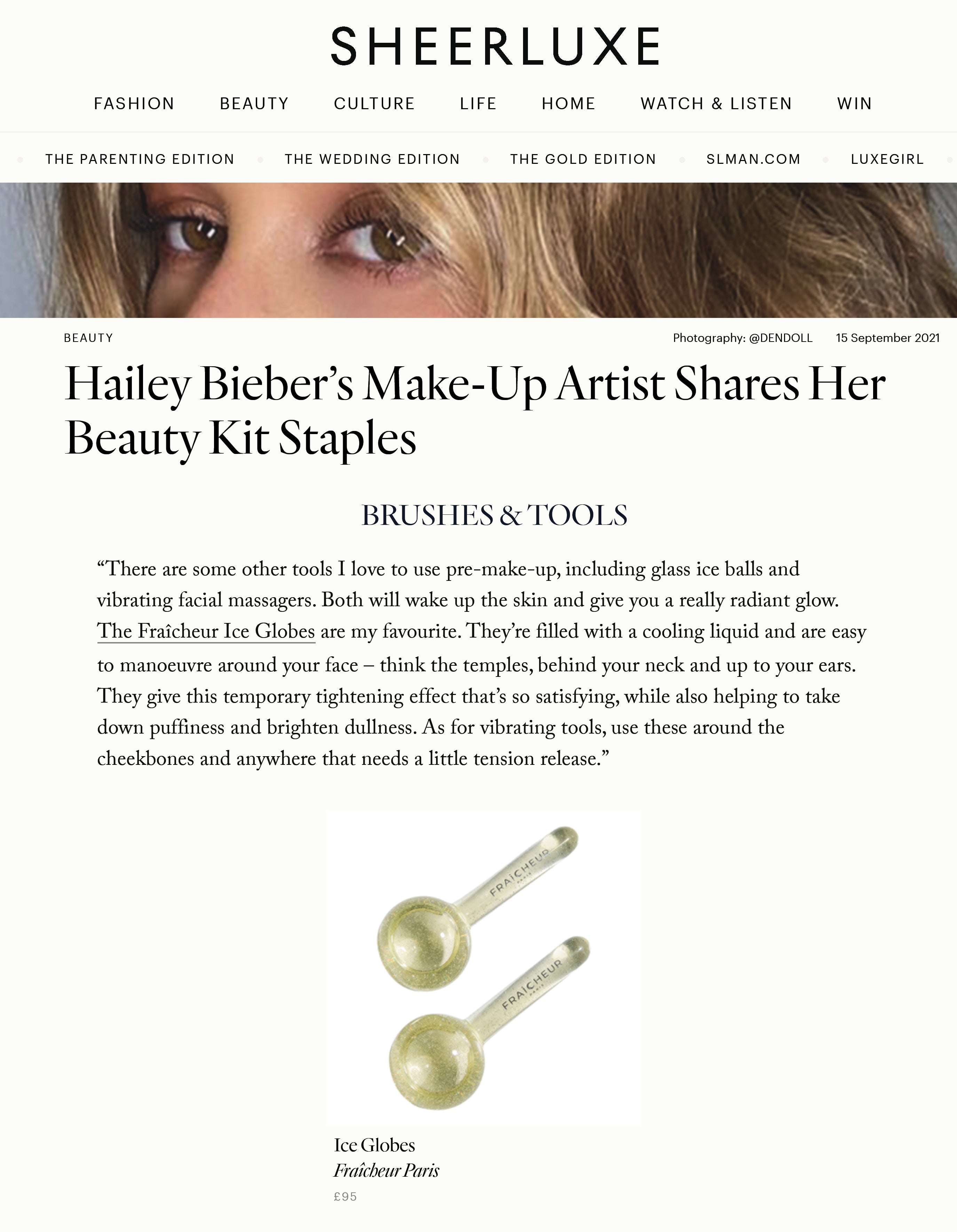 “Hailey Bieber’s make-up artist Denika Bedrossian: “I love to use pre-make-up, including glass ice balls. They will wake up the skin and give you a radiant glow.“